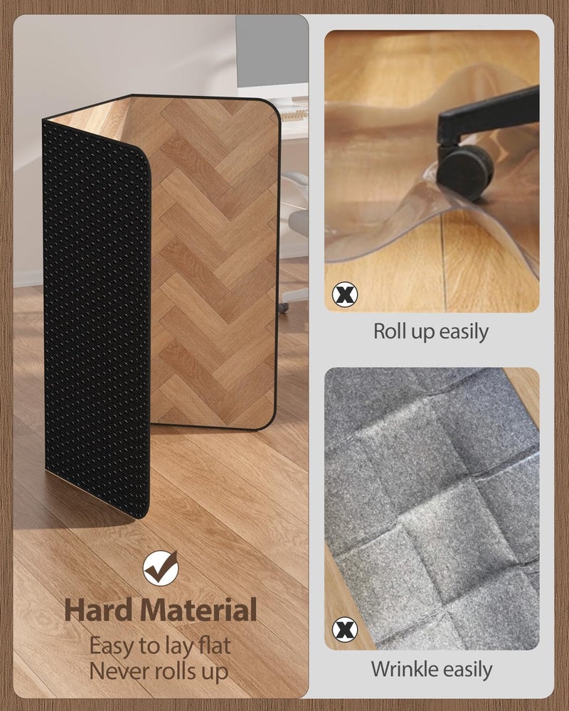 Blvornl Desk Chair Mat for Hardwood Floor, 45" x 53" Wood Grain Office Chair Mats for Rolling Chairs, Anti Slip Computer Chair Mat for Hard Floors, Heavy Duty Carpeted Protector Rug for Home Office - Image 3